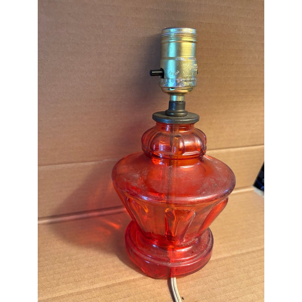 Vintage Electric Lamp Mid Century Red Glass 1950s
